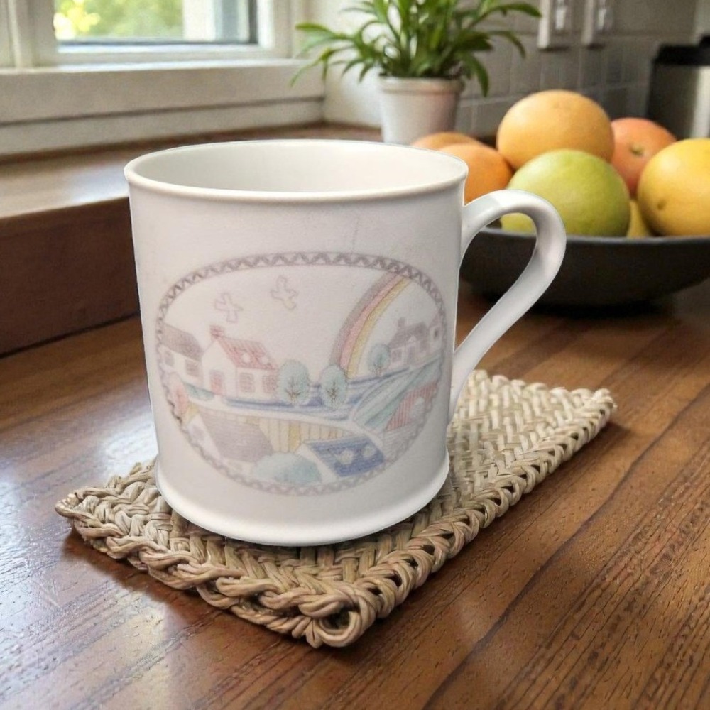 Neighborhood Rainbow Mug, Pfaltzgraff-Style Pastel Homes Design, Vtgโ Coffee Cup